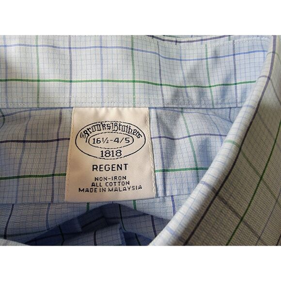 Men's Brooks Brothers Regent Non Iron Plaid Blue Long Sleeve Button Shirt - 16.5 - Picture 5 of 6